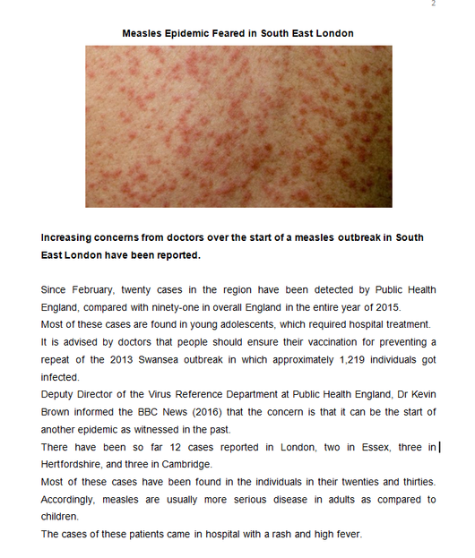 Measles Epidemic Feared in South East London