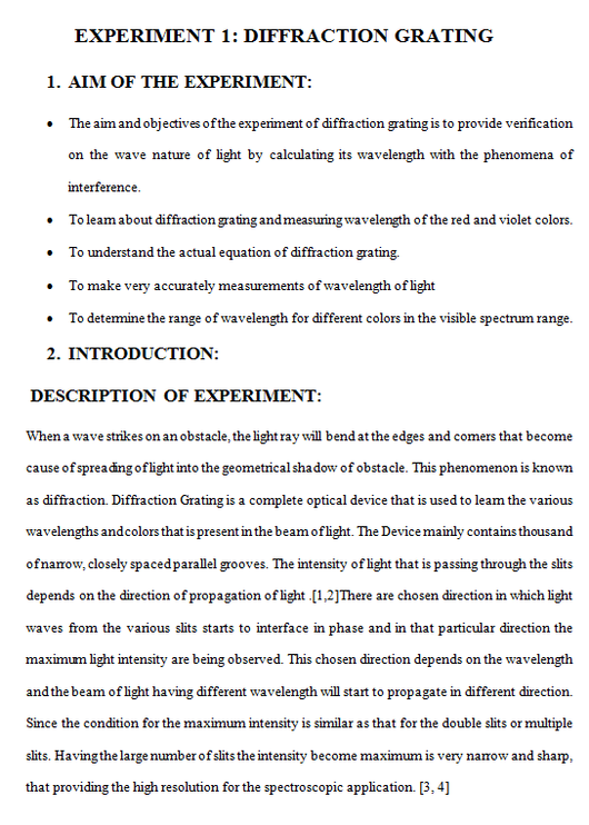 EXPERIMENT 1: DIFFRACTION GRATING