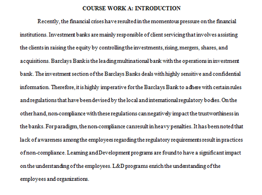 The impact of L&D on Regulatory Compliance within Investment Banking - A Study on Barclays Bank