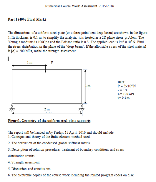 Numerical Course Work Assessment 2015/2016